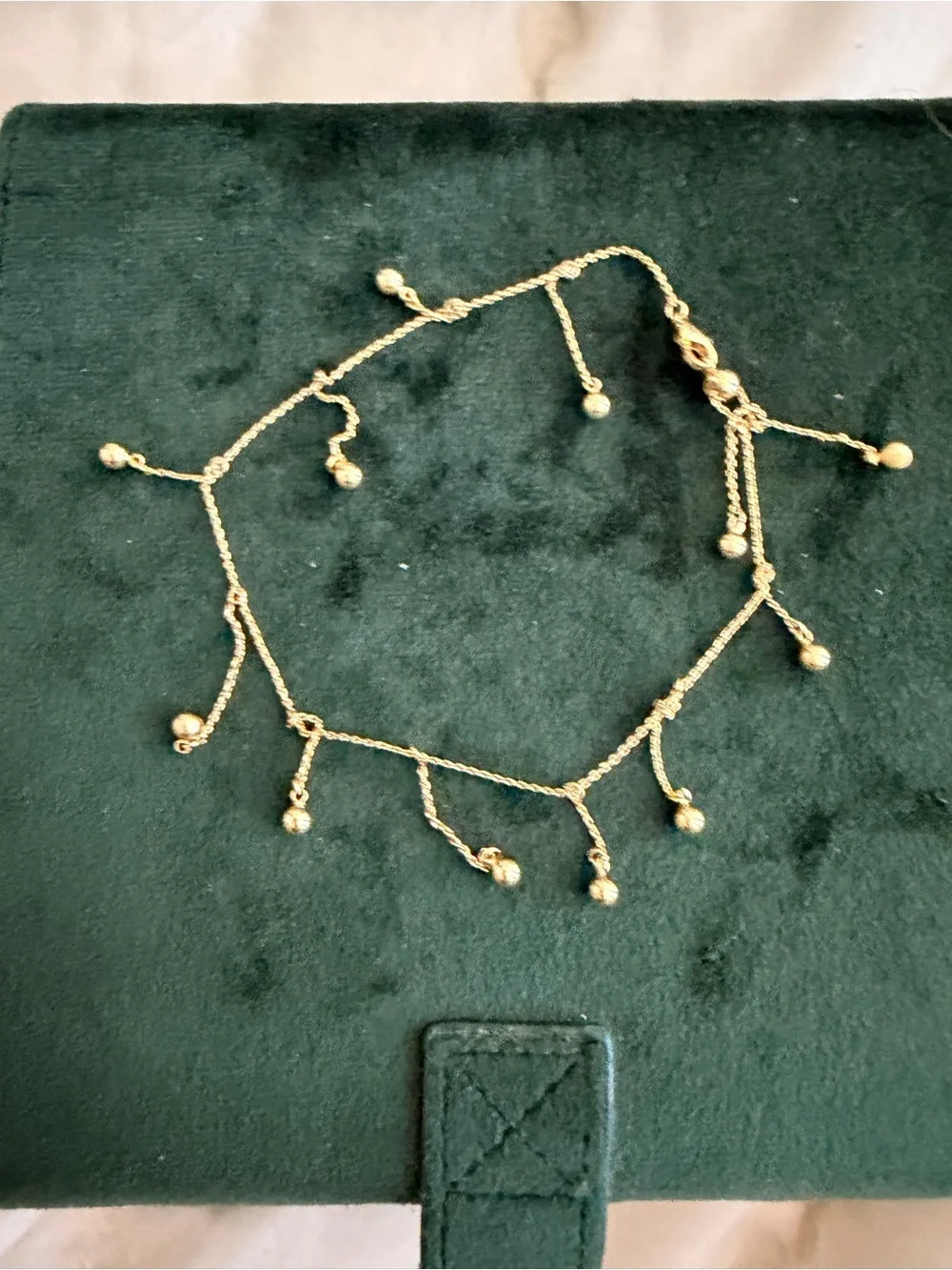 Delicate Gold-Tone Dangle Bead Anklet